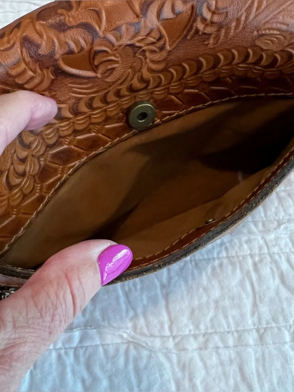 Patricia Nash Crossbody Cognac Tooled Leather Bag - Picture 10 of 12